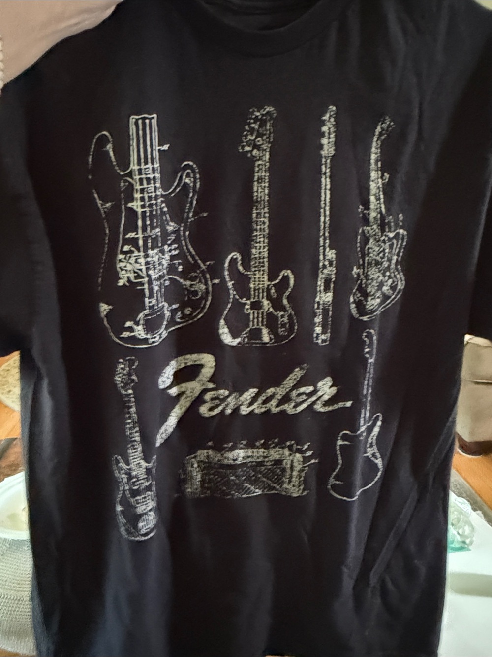 Fender Black Tee with White Guitar Sketches